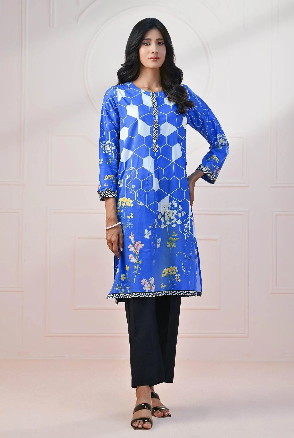 1 PC | RTW | Geometric Floral Printed Lawn Shirt