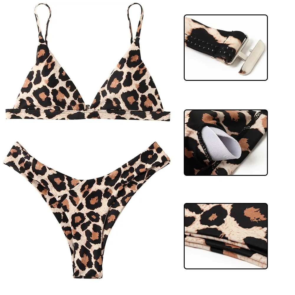 2 Piece Micro Swimwear Women's Leopard Print High Cut Swimming Bathing Suit Sexy Swimsuit Brazilian Bikini Set