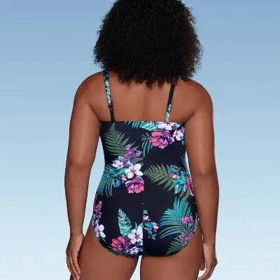 Aqua Green Women's Waist Detail Over the Shoulder One Piece Swimsuit