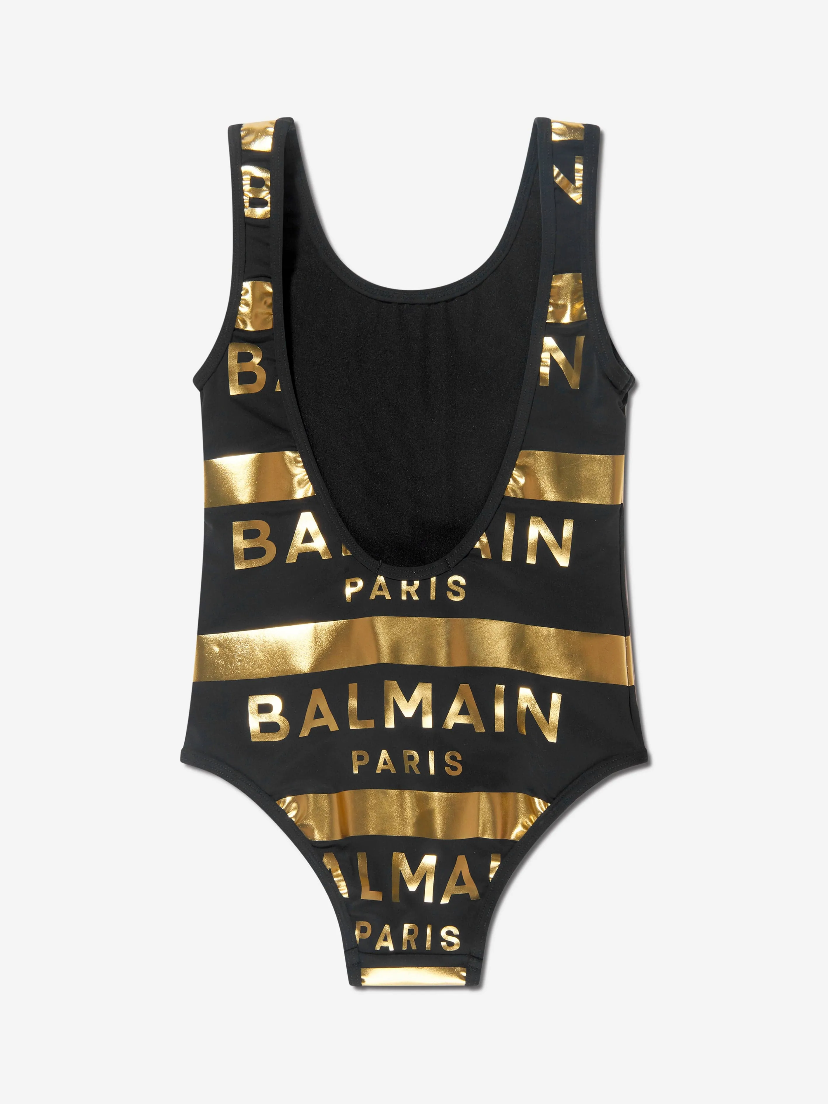 Balmain Girls Striped Logo Swimsuit in Black