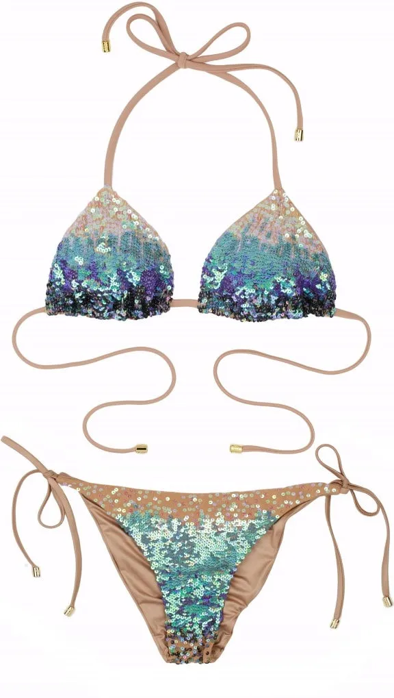 Beach Bunny Ariel Mermaid Blue Ombre Sequin Skimpy Bottom Bikini