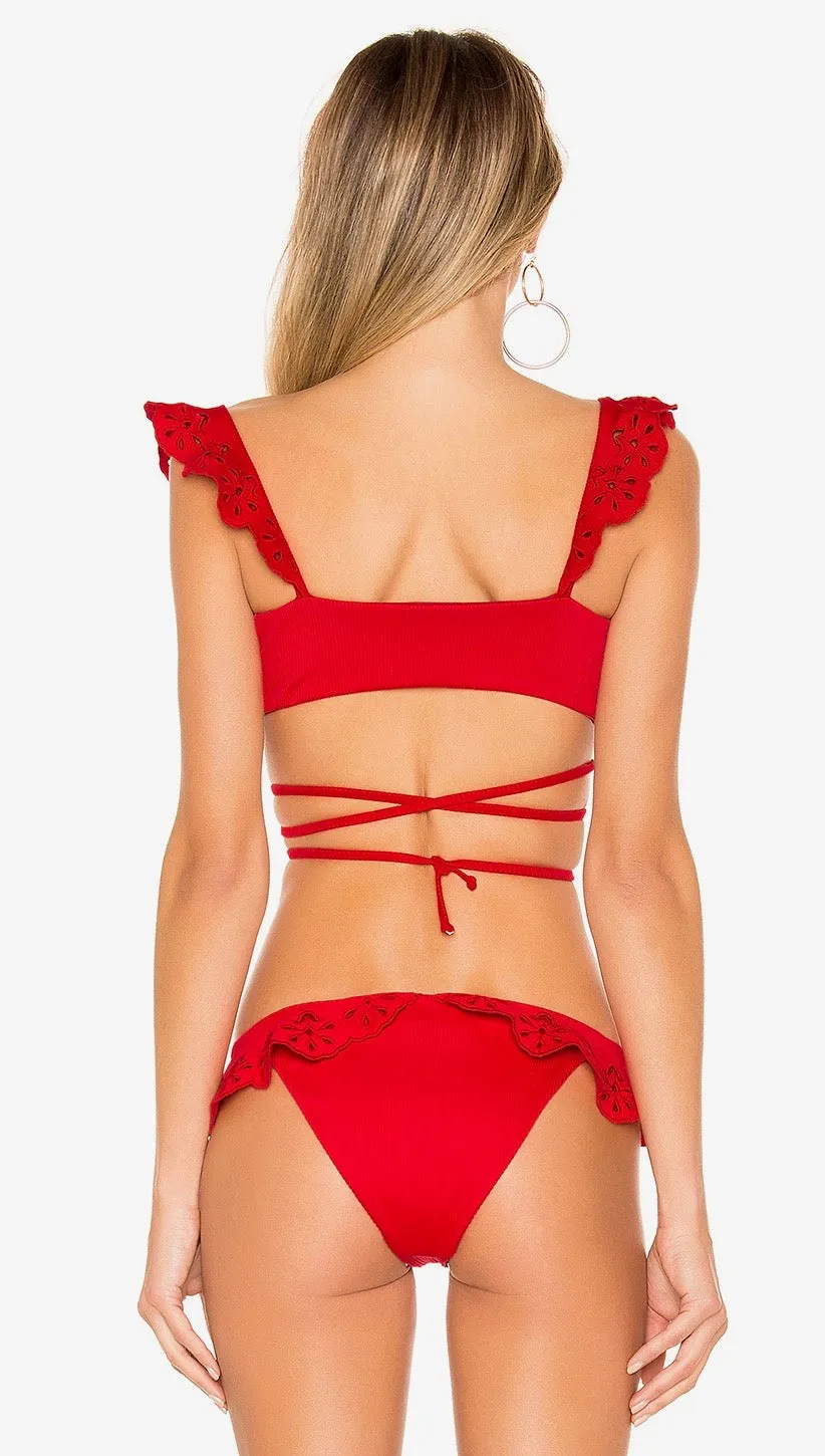 Beach Riot Lauren Ruffle Bikini Top Red