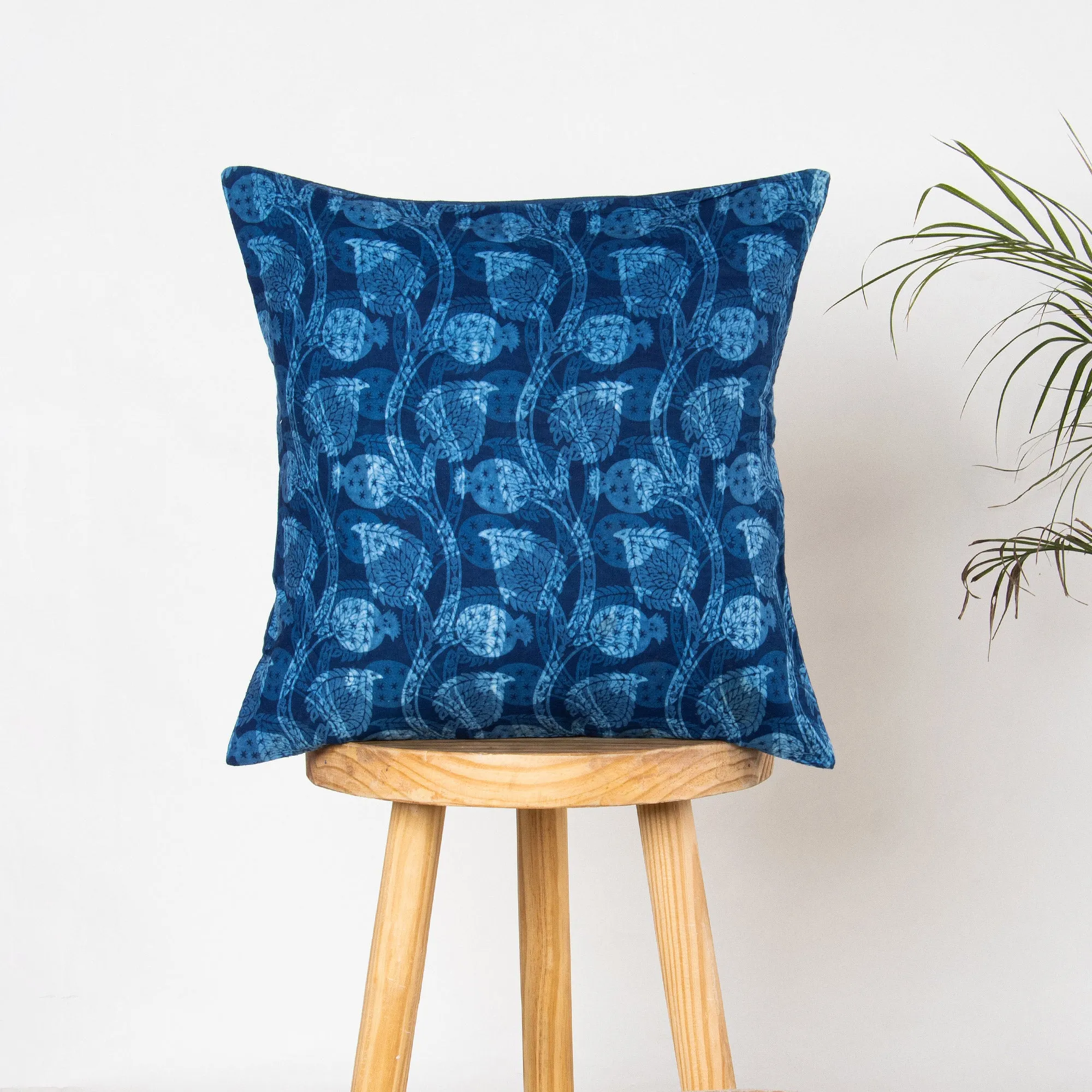 Blue Hand Block Floral Printed Reversible Cotton Sofa Cushion Cover Material