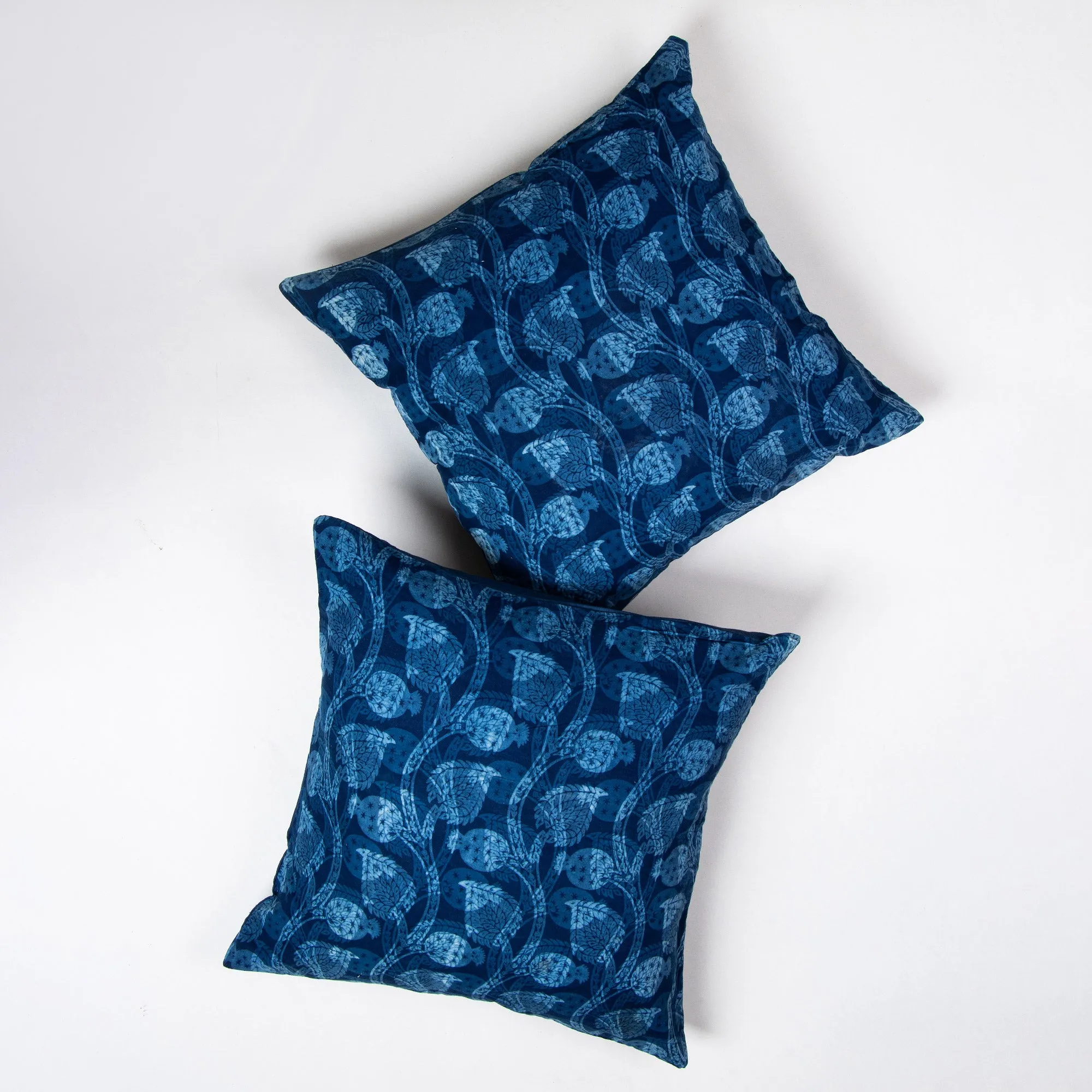 Blue Hand Block Floral Printed Reversible Cotton Sofa Cushion Cover Material