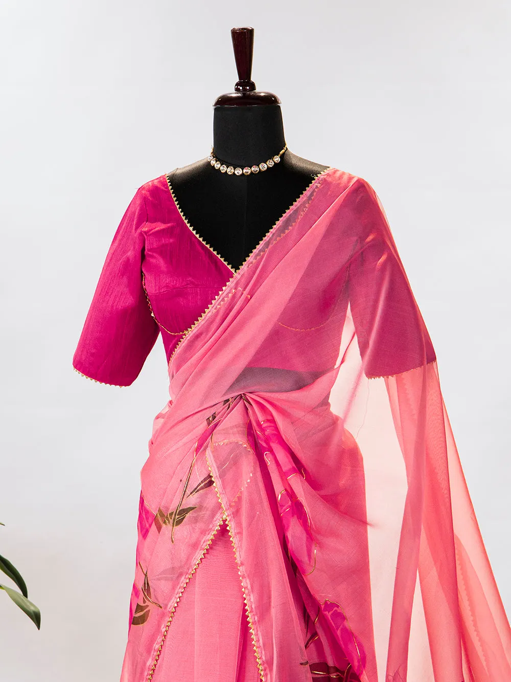 Blush Color Floral & Foil Printed Saree