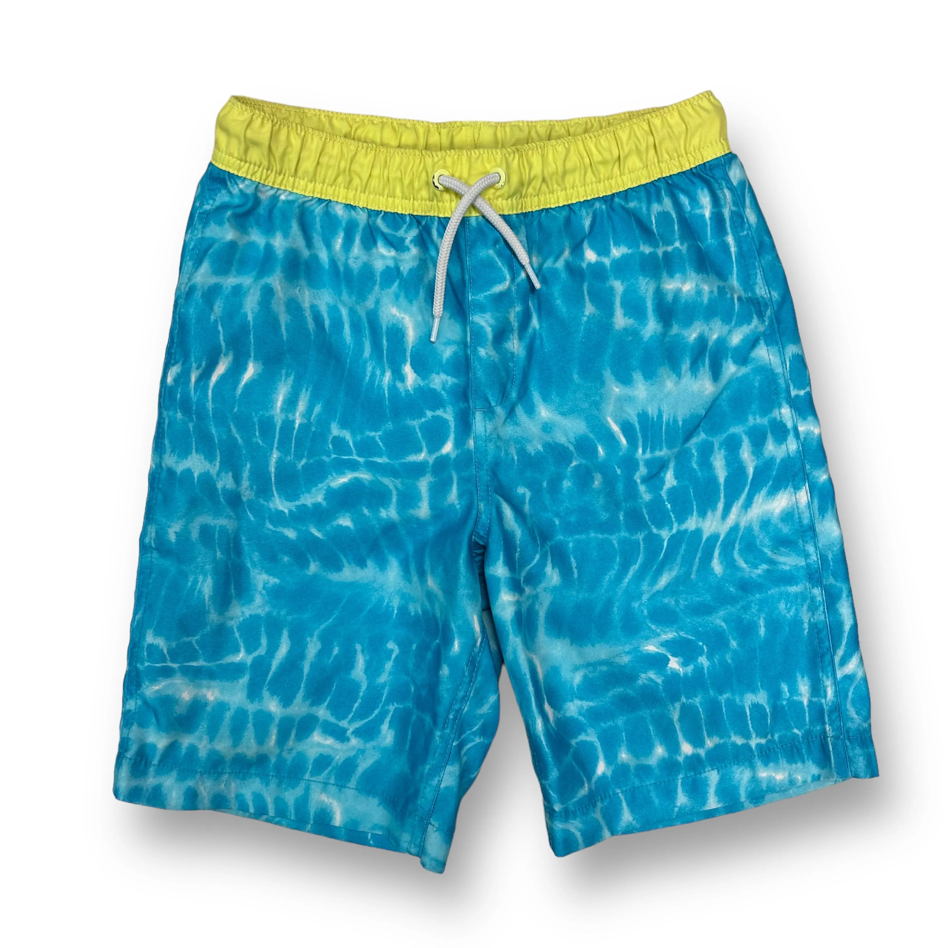 Boys Lands End Size 10/12 L Blue & Yellow Swim Trunks