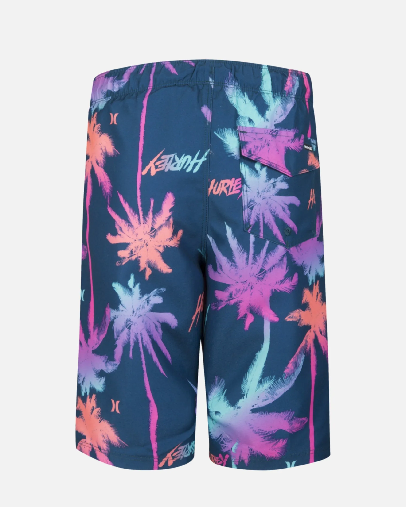 Boys Palm Print Pull On Swim Trunks