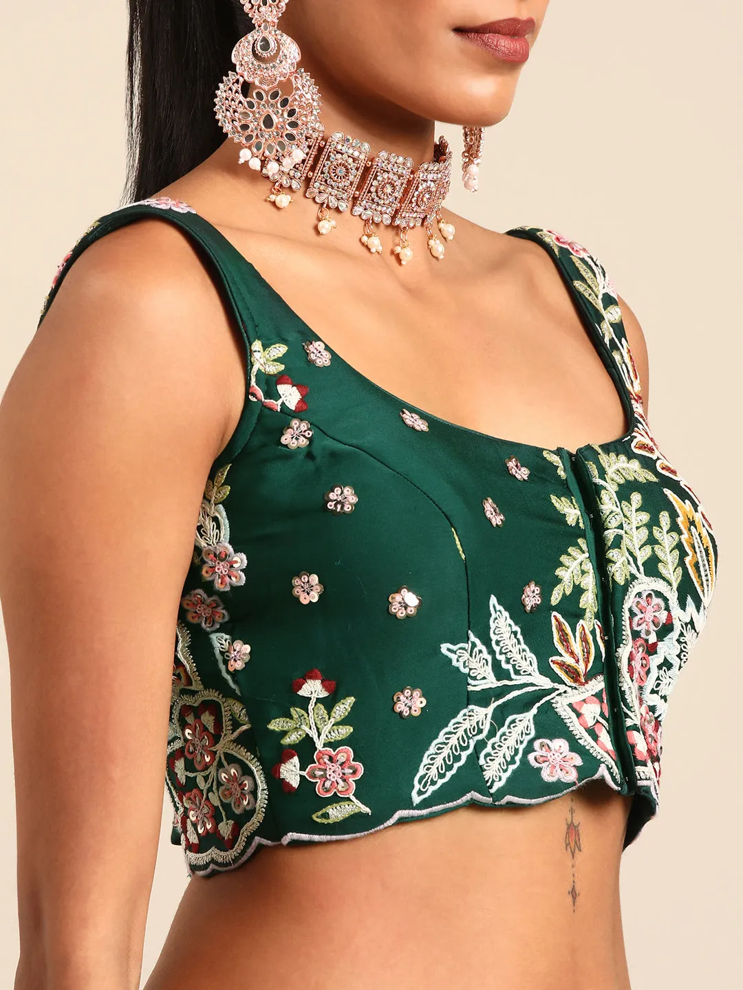 Captivating Green Sequinned Lehenga Choli Set - Mesmerize in Emerald Elegance