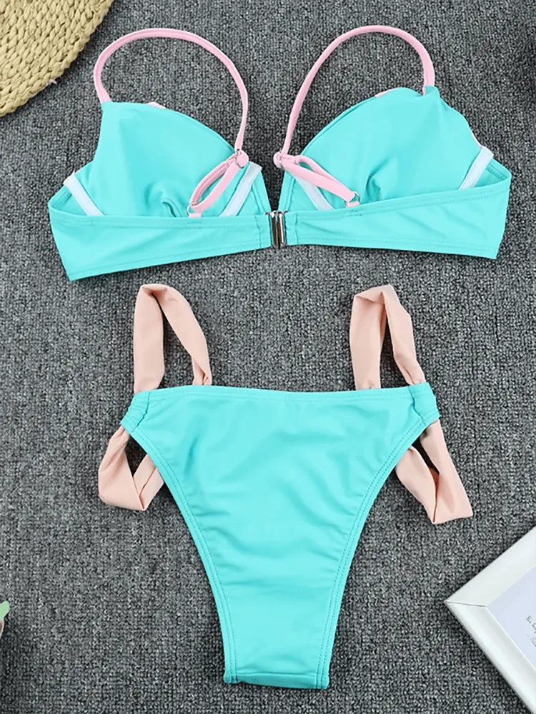 Chic Two-Tone Pink and Blue Bikini Set - SF2137