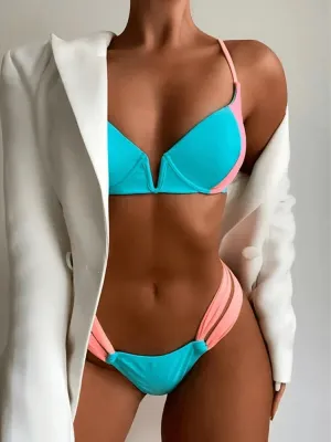 Chic Two-Tone Pink and Blue Bikini Set - SF2137