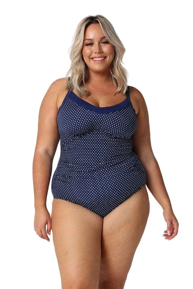 Chlorine Resistant Navy & White Dots Underwire One Piece