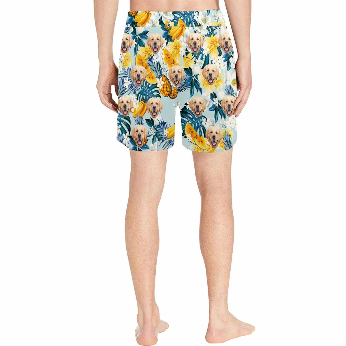 Custom Face Floral Fruits Palm Leaves Men's Mid-Length Swim Shorts - Cyan