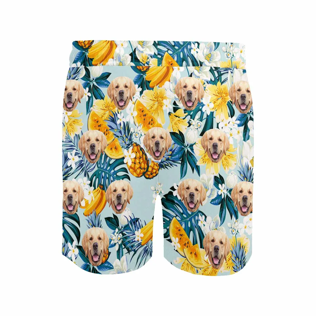 Custom Face Floral Fruits Palm Leaves Men's Mid-Length Swim Shorts - Cyan