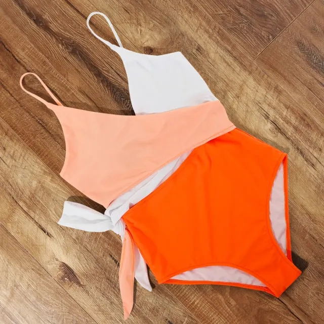 Cut Out One Piece Swimsuit Push Up Swimming Suit Bathing Suit Halter Beachwear Monokini Swimwear