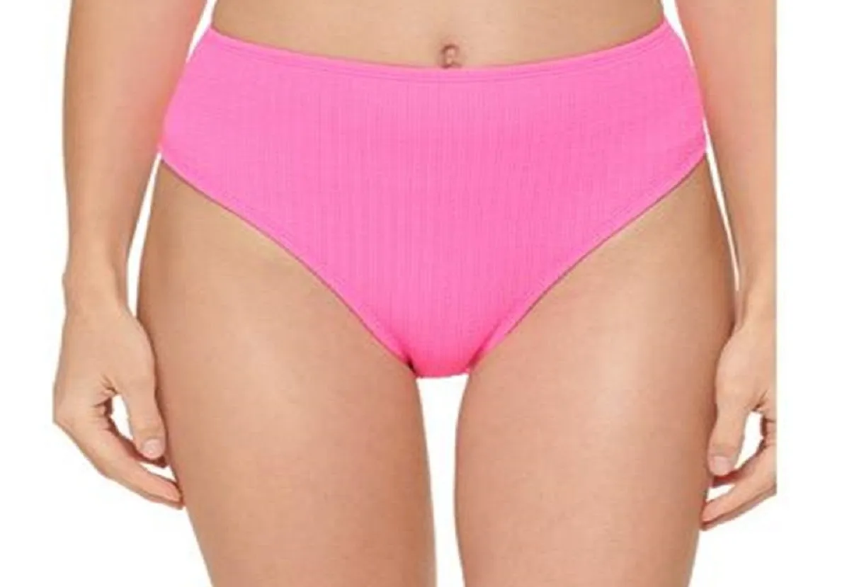 DKNY Women's Textured High Waist Bikini Bottom Swimsuit Pink