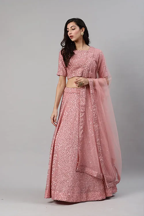 Dusty Peach Velvet Exclusive Traditional Look Lehenga Choli