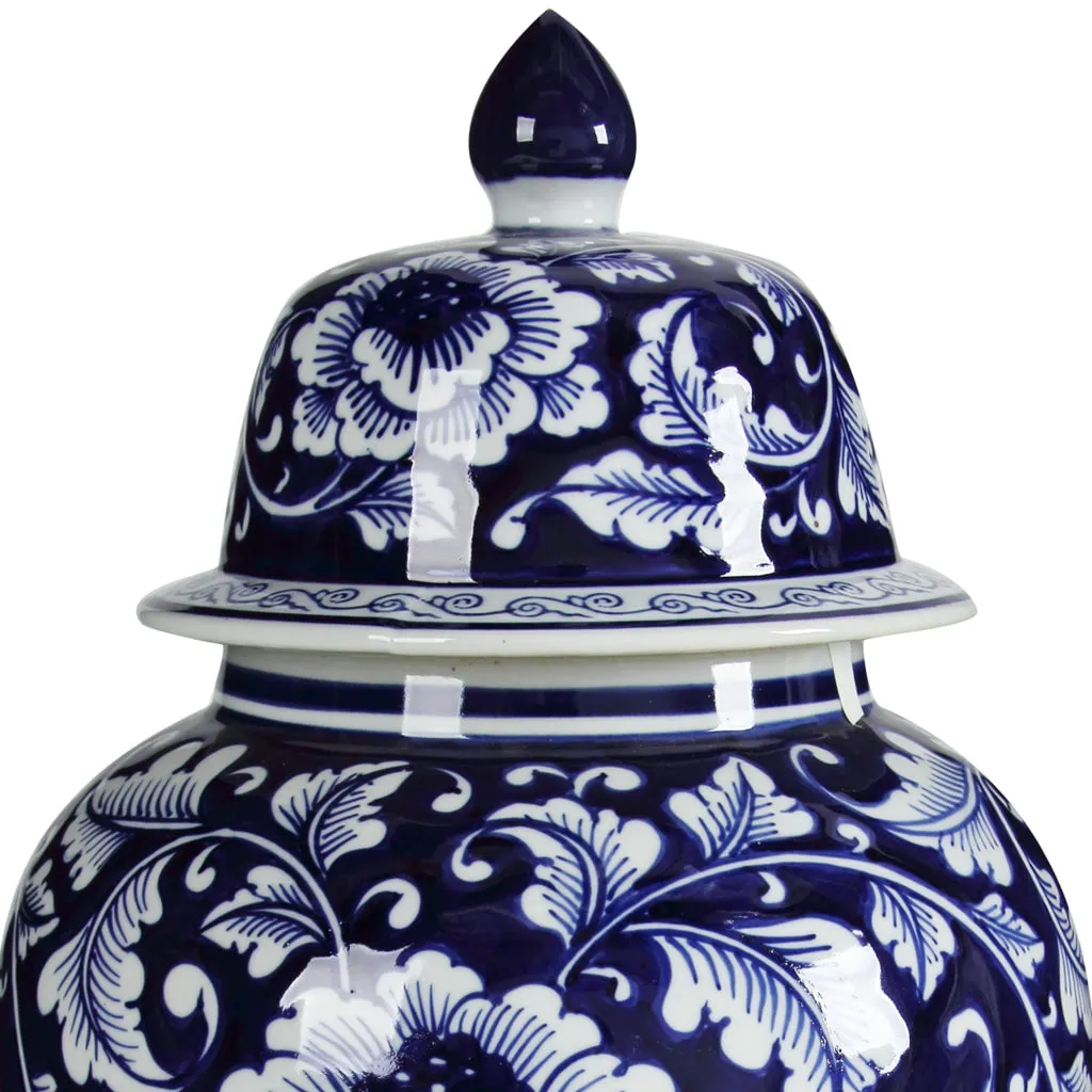 Floral Design Ginger Jar with Lid, Blue and White - BM145820