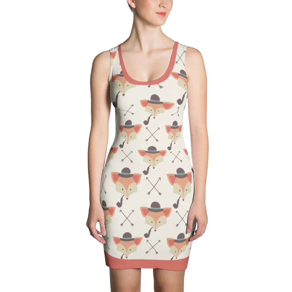 Fox with Hat Hipster Print Bodycon Dress