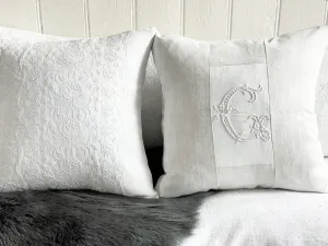 G - An Antique French White on White 'LG Monogrammed 40cm Cushion