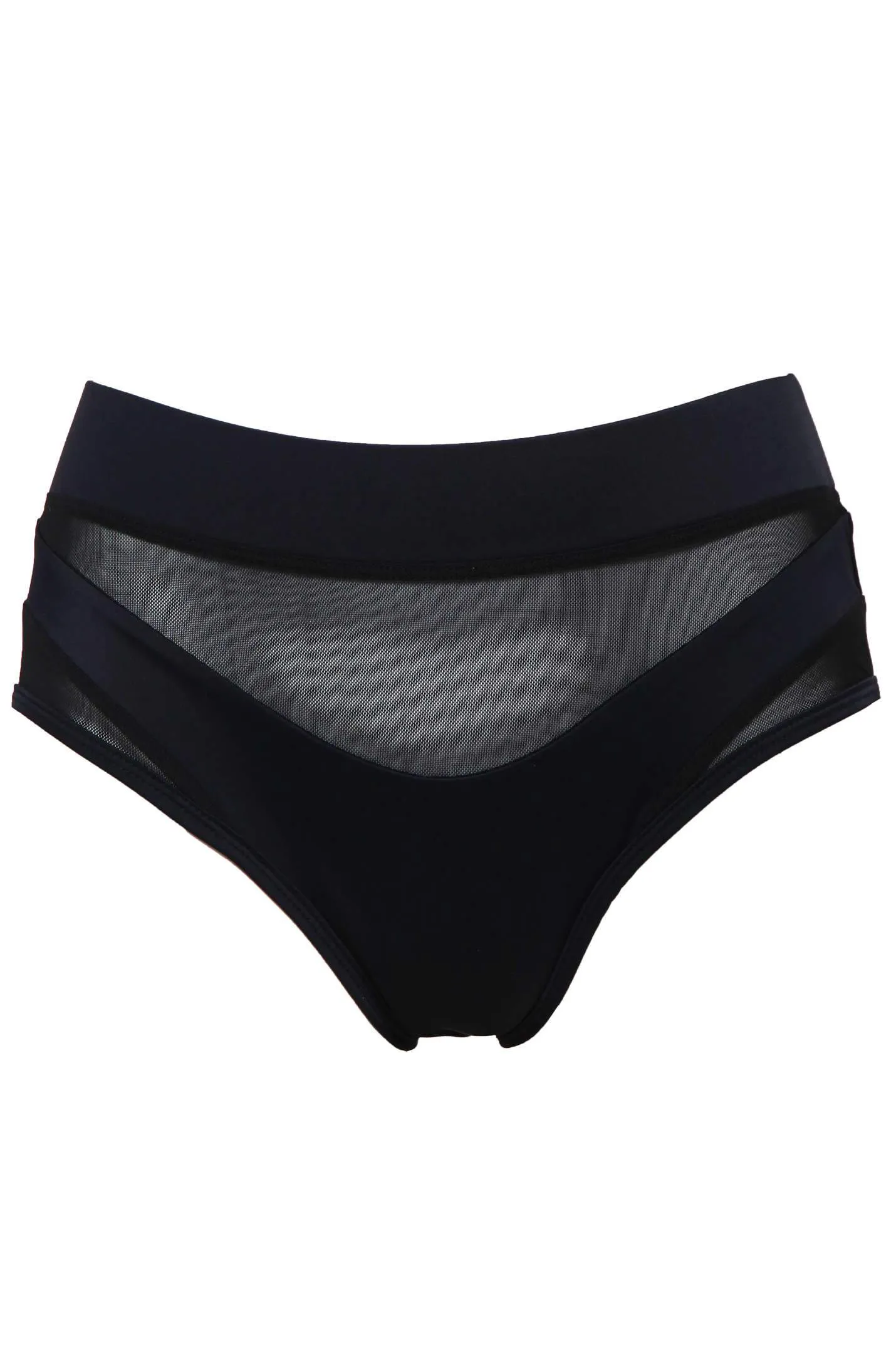 Goddess High Waisted Bottoms - Black with Black Mesh