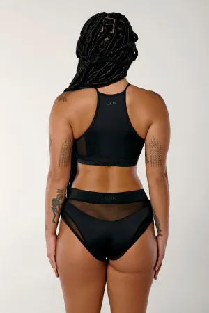 Goddess High Waisted Bottoms - Black with Black Mesh