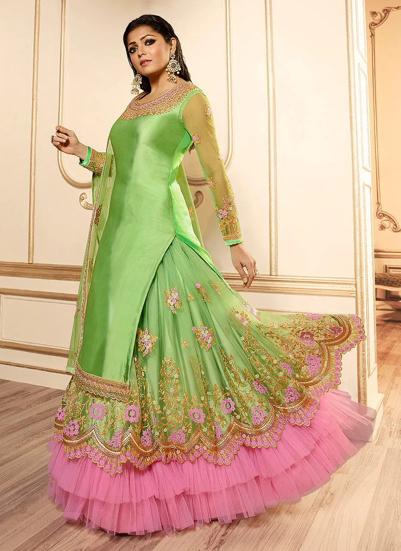 Green And Pink Wedding Lehenga Suit