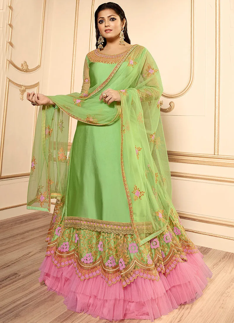 Green And Pink Wedding Lehenga Suit