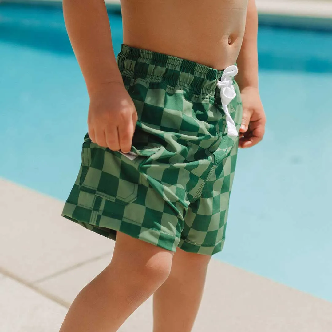 Green Check Jr. Swim Trunks