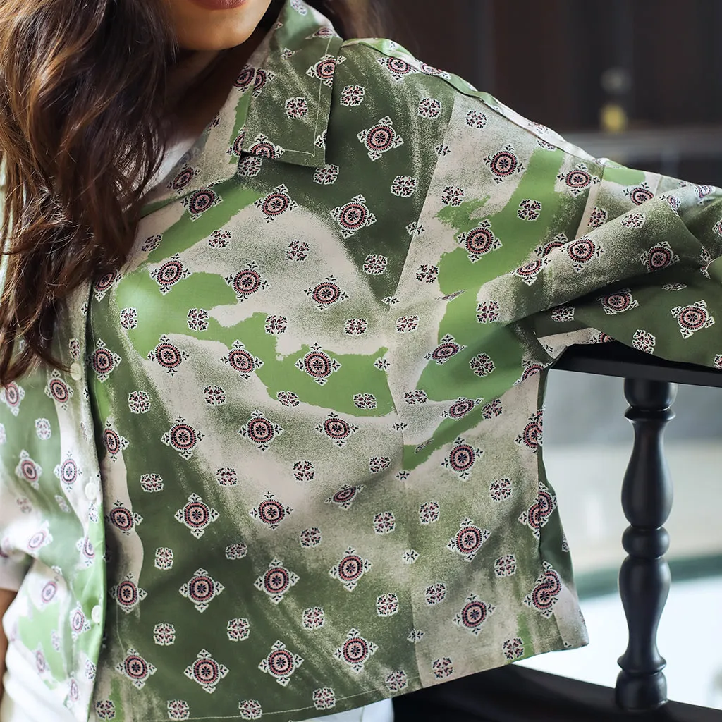 Green patterned shirt