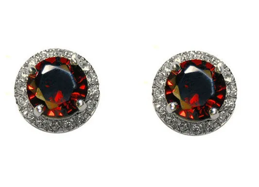 Halo Garnet Red Crystal Petite Stud Earrings