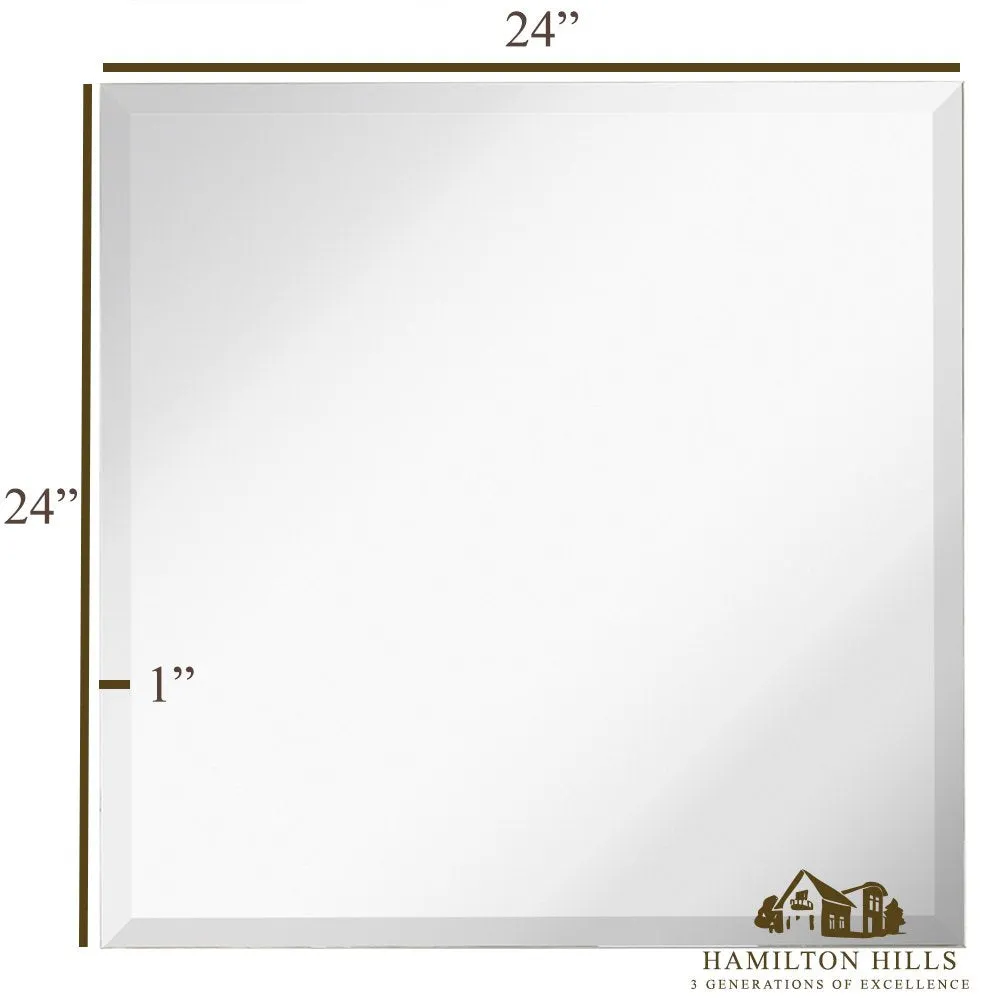 Hamilton Hill Large Simple Square Mirror with 1 Inch Bevel | Frameless 24 Inch Mirrorwith