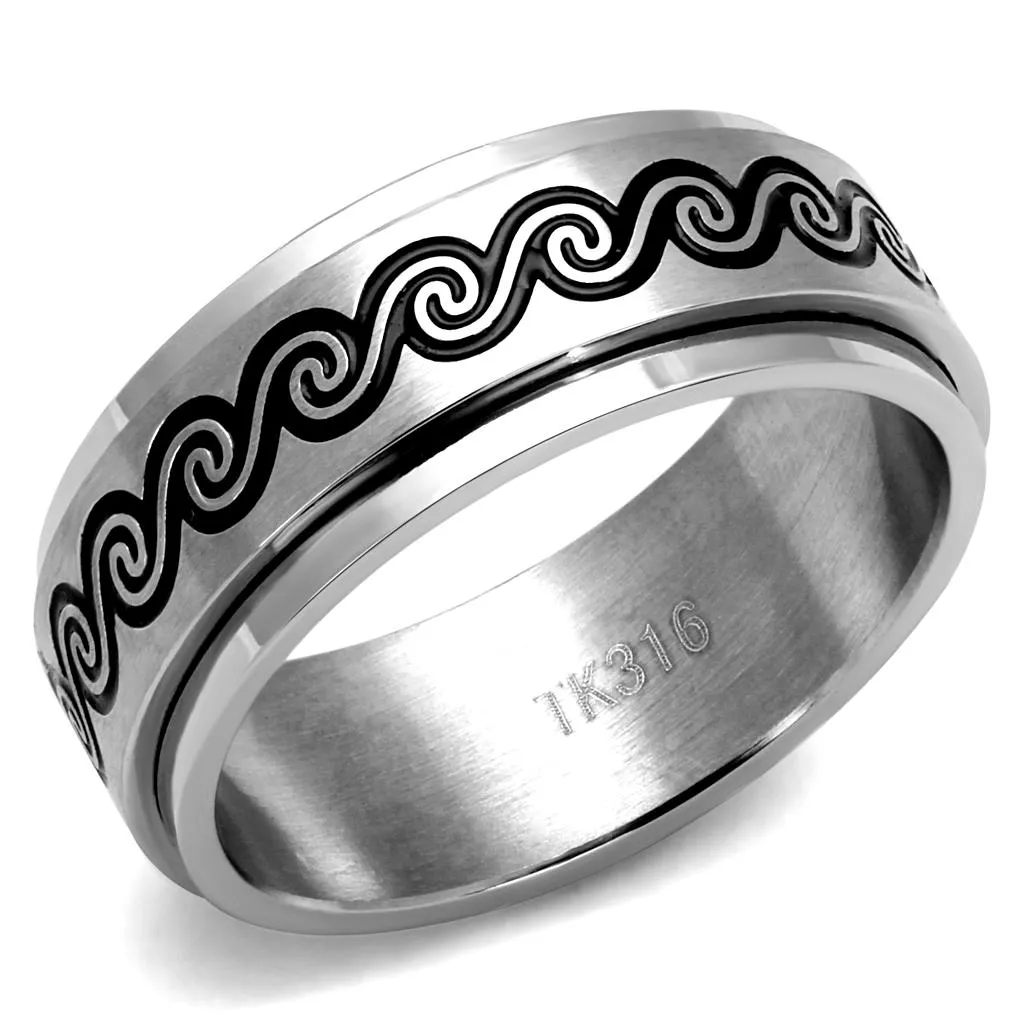 High polished (no plating) Stainless Steel Ring with Epoxy in Jet for Women Style TK2930