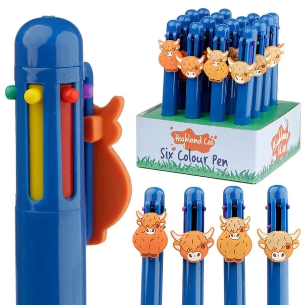 Highland Cow Multi Color Pen with Cow Charm (6 Colors)