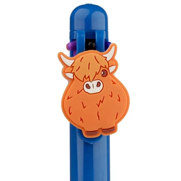 Highland Cow Multi Color Pen with Cow Charm (6 Colors)