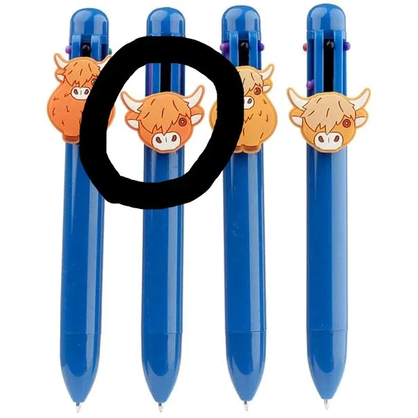 Highland Cow Multi Color Pen with Cow Charm (6 Colors)