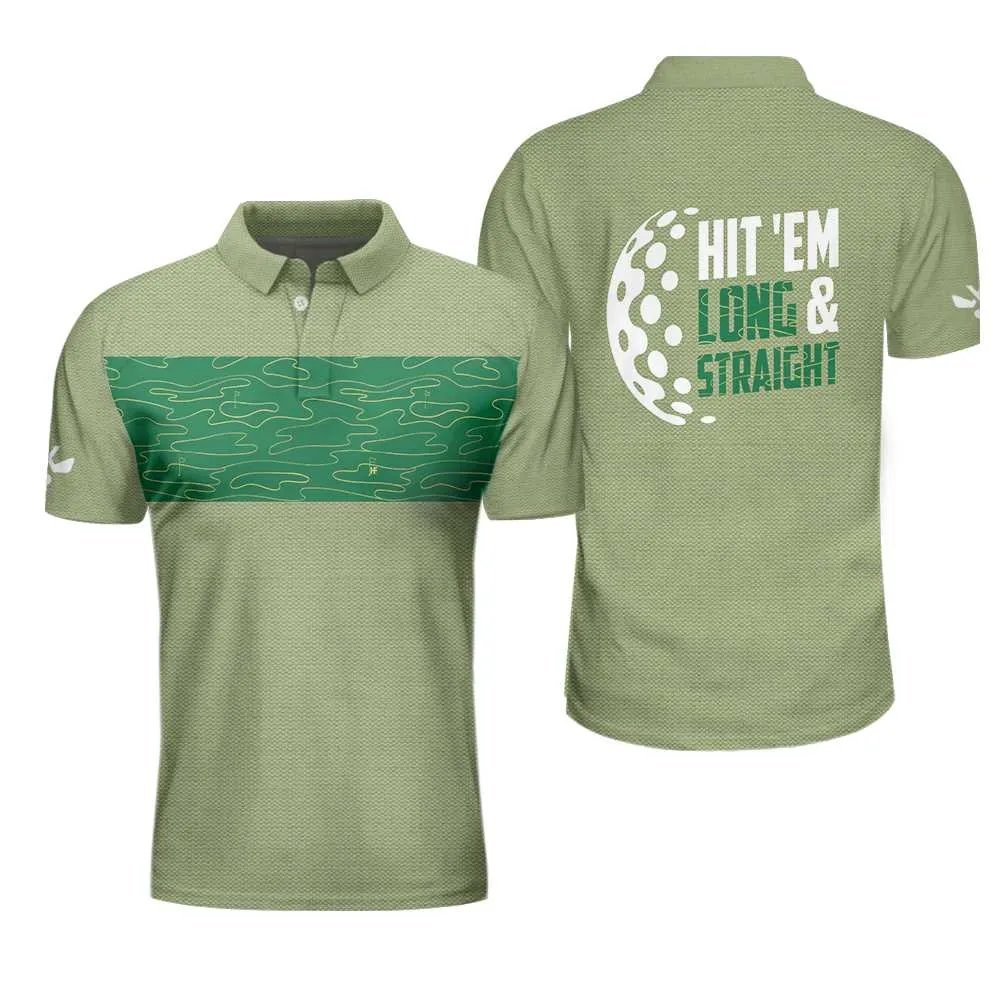 Hit 'Em Long & Straight Golf Course Pattern Polo Shirt, Elegant Golf Shirt For Men, Cool Gift For Golfers Coolspod