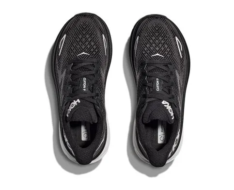 Hoka Mens Clifton 9 Wide Running Shoe - Black/White