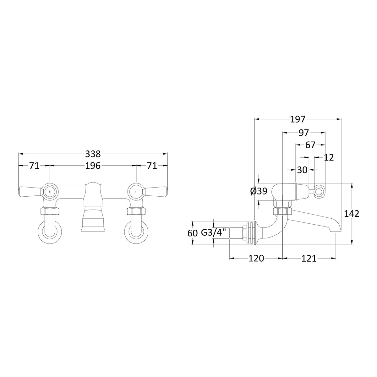 Hudson Reed Black Topaz with Lever Wall Mounted Bath Filler in Chrome