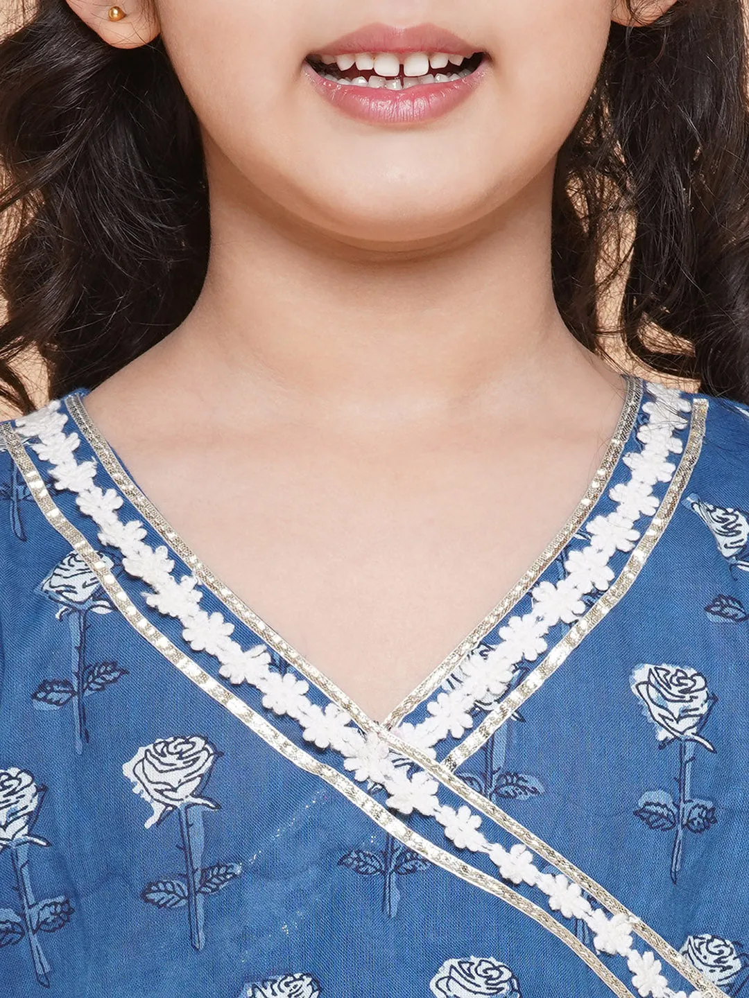 Jashvi Girls Blue Printed Kurta With Sharara