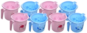 Kuber Industries Floral Printed Virgin Plastic 8 Pieces Bathroom Mug, 1000 ml (Blue & Pink)-KUBMART1256