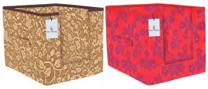 Kuber Industries Metallic Printed 2 Piece Non Woven Shirt Stacker Wardrobe Organizer Set, (Red & Beige) - CTKTC34920