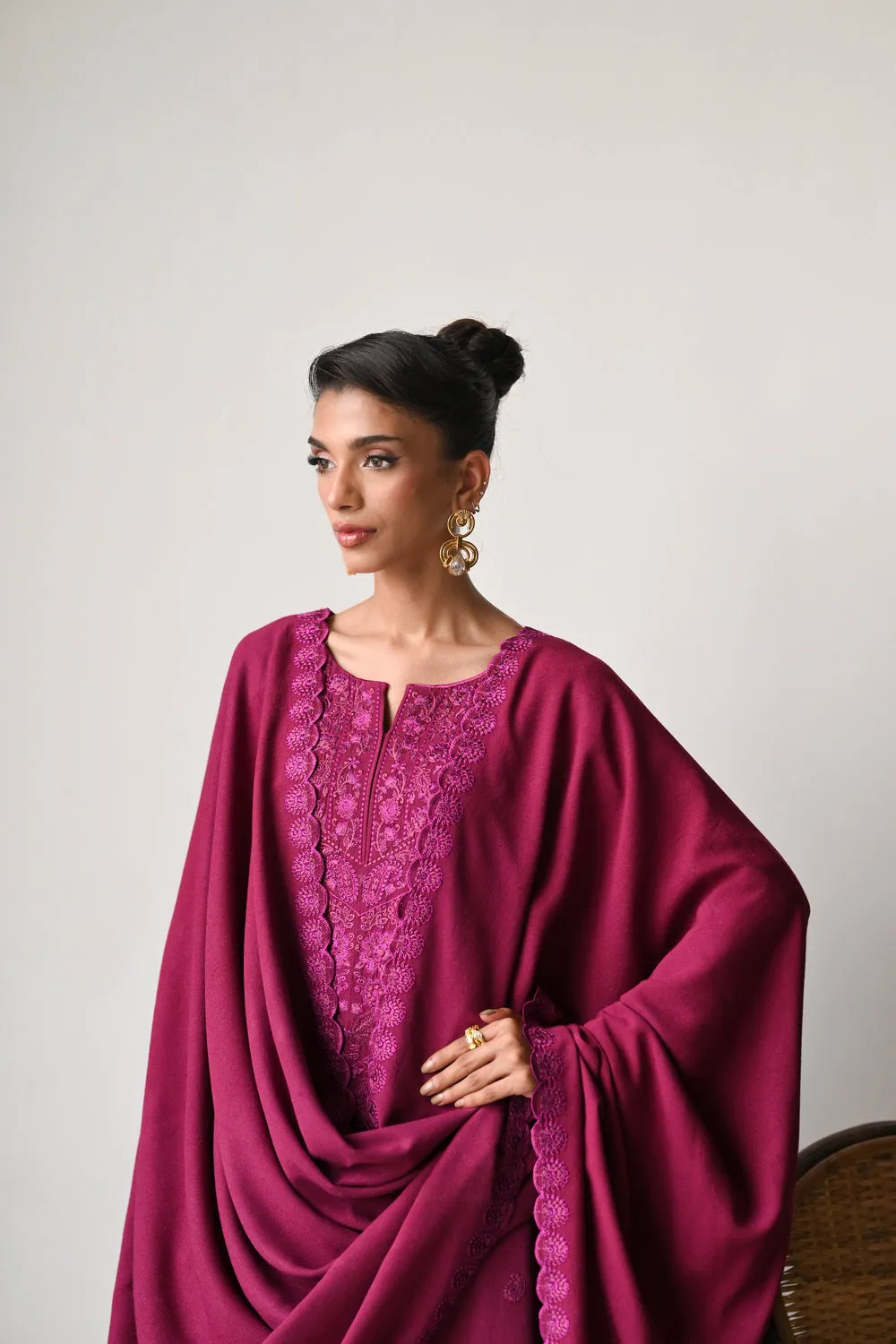 Luxury Karandi Vol II  - DEEP BERRY LUXURY EMBROIDERED KARANDI SET (NEL-24631)