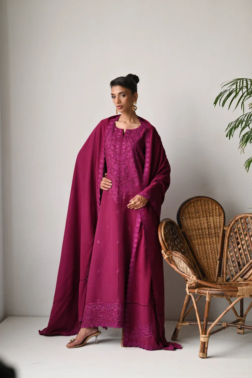 Luxury Karandi Vol II  - DEEP BERRY LUXURY EMBROIDERED KARANDI SET (NEL-24631)