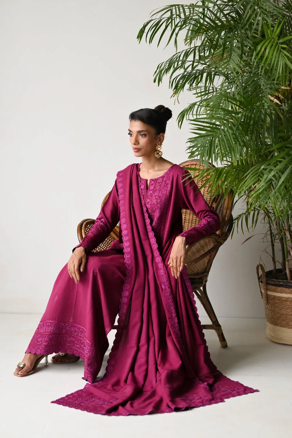 Luxury Karandi Vol II  - DEEP BERRY LUXURY EMBROIDERED KARANDI SET (NEL-24631)