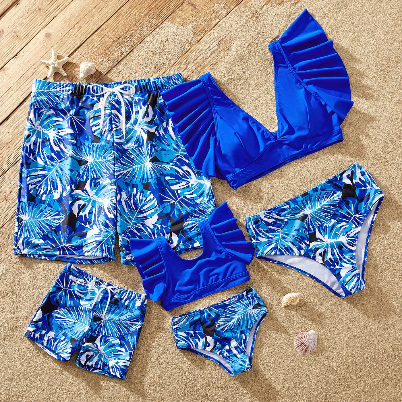 Matching Family Swimwear Blue Plant Floral Swimsuit