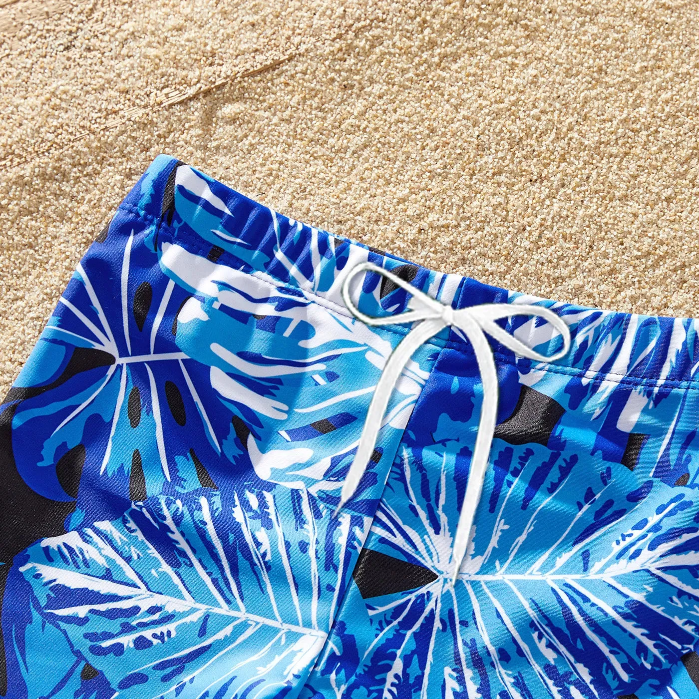 Matching Family Swimwear Blue Plant Floral Swimsuit