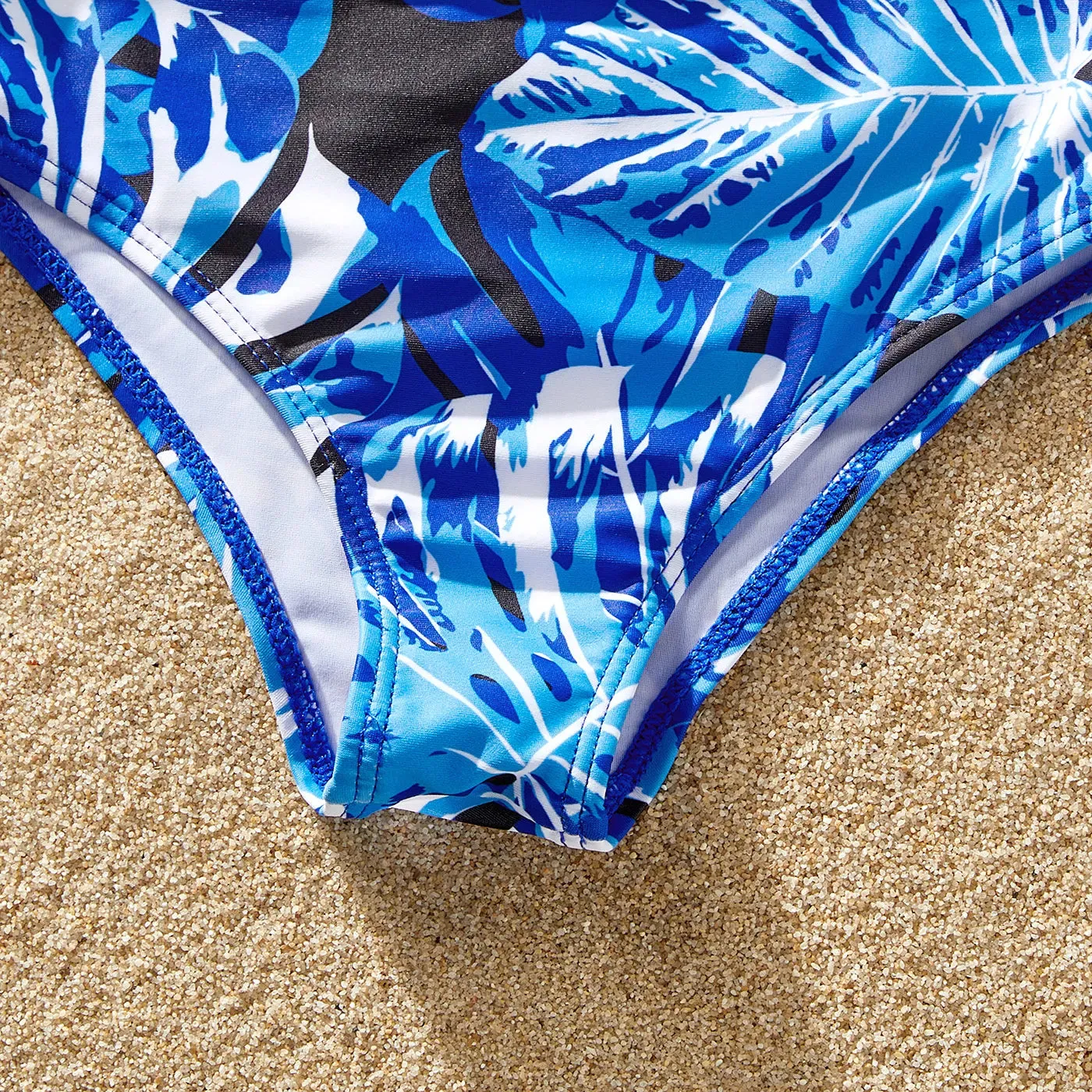 Matching Family Swimwear Blue Plant Floral Swimsuit