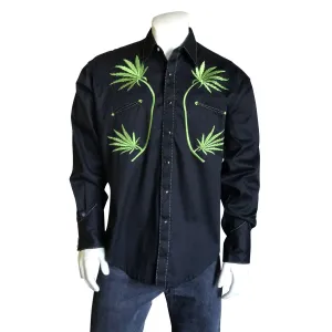 Men's Black Cannabis Cowboy Embroidered Western Shirt