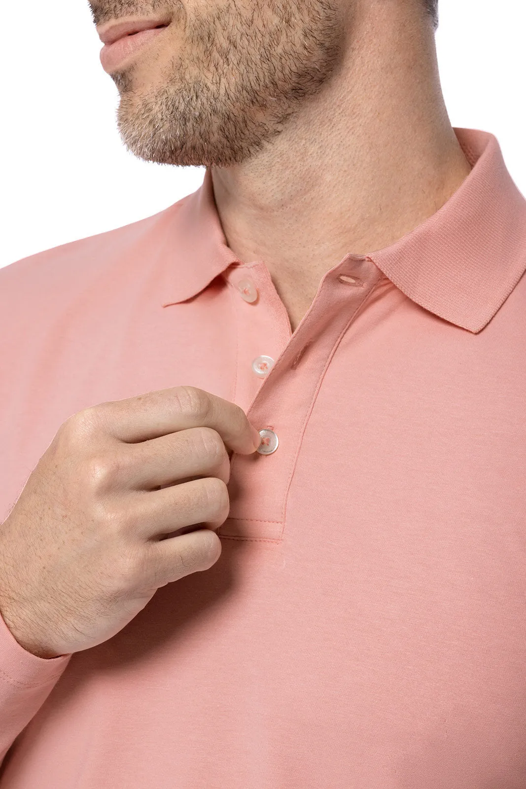 Men's Coppitt Long Sleeve Weekend Polo  |  Peachy Pink