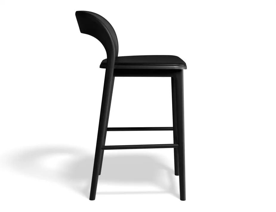 Mia Stool - Black with Pad - 75cm Seat Height Vintage Grey Vegan leather Seat Pad